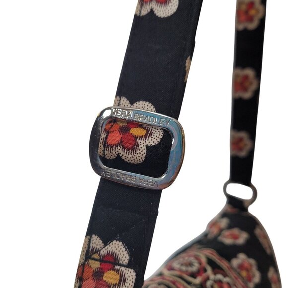 Vera Bradley Black Floral Quilted Shoulder Bag With Adjustable Strap & Silver Ri - Picture 4 of 12